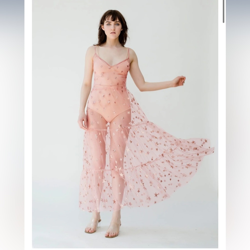 lirika matoshi sheer star dress Stars in Her Eyes Dress Pink XXL